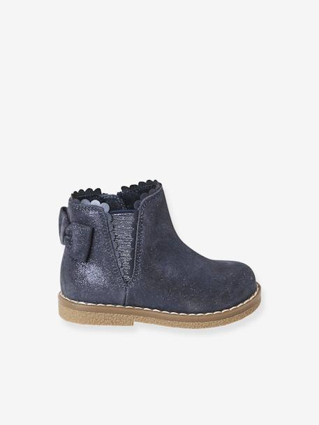 Elastische leren laarsjes voor meisjesbaby's beige, bedrukt+bordeauxrood+CAMEL+marineblauw+zwart - vertbaudet enfant 