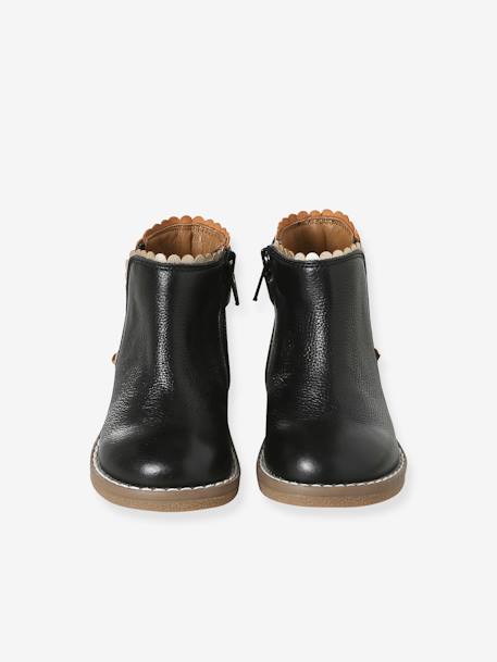 Elastische leren laarsjes voor meisjesbaby's beige, bedrukt+bordeauxrood+CAMEL+marineblauw+zwart - vertbaudet enfant 