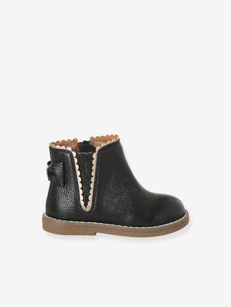 Elastische leren laarsjes voor meisjesbaby's beige, bedrukt+bordeauxrood+CAMEL+marineblauw+zwart - vertbaudet enfant 