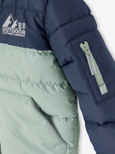 Tweekleurig jongensjack met kap en gerecyclede polyester vulling bruin+saliegroen - vertbaudet enfant 