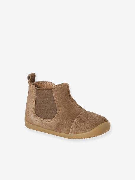 Soepel leren laarzen met rits en elastiek beige+kameel+marineblauw - vertbaudet enfant 