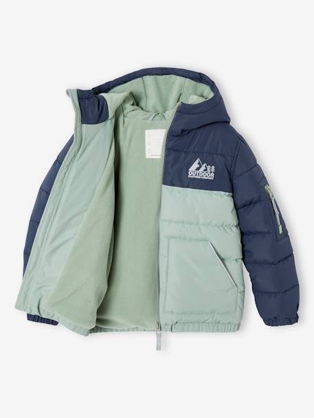 Tweekleurig jongensjack met kap en gerecyclede polyester vulling bruin+saliegroen - vertbaudet enfant 