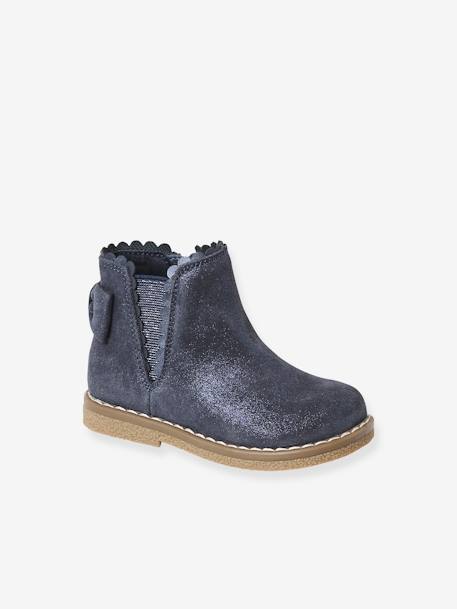 Elastische leren laarsjes voor meisjesbaby's beige, bedrukt+bordeauxrood+CAMEL+marineblauw+zwart - vertbaudet enfant 