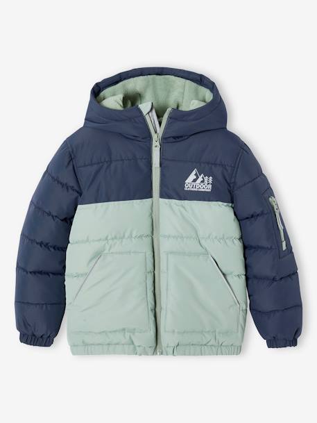 Tweekleurig jongensjack met kap en gerecyclede polyester vulling bruin+saliegroen - vertbaudet enfant 
