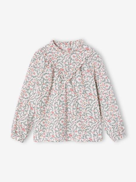 Blouse met hoge kraag met bloemenprint meisjes ecru - vertbaudet enfant 