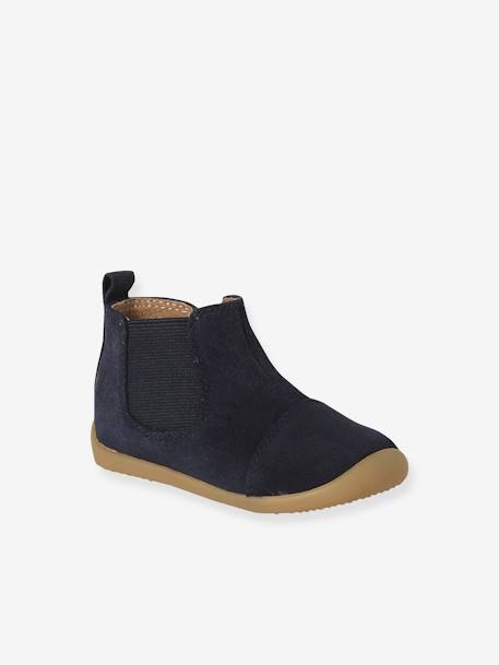 Soepel leren laarzen met rits en elastiek beige+kameel+marineblauw - vertbaudet enfant 