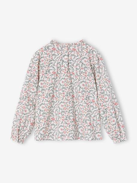Blouse met hoge kraag met bloemenprint meisjes ecru - vertbaudet enfant 