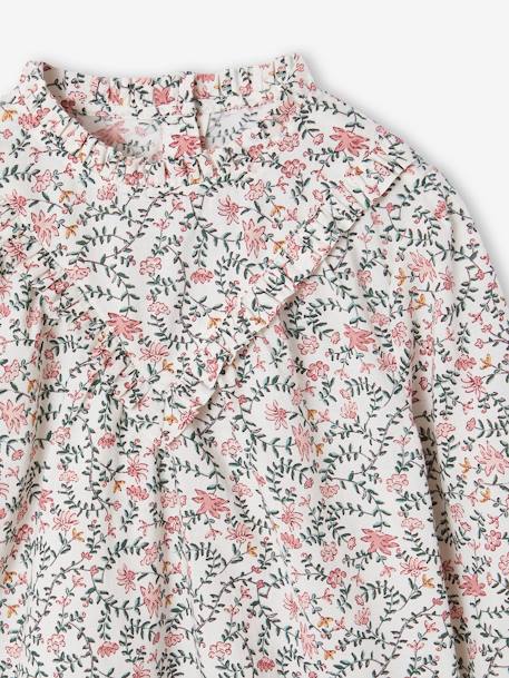 Blouse met hoge kraag met bloemenprint meisjes ecru - vertbaudet enfant 