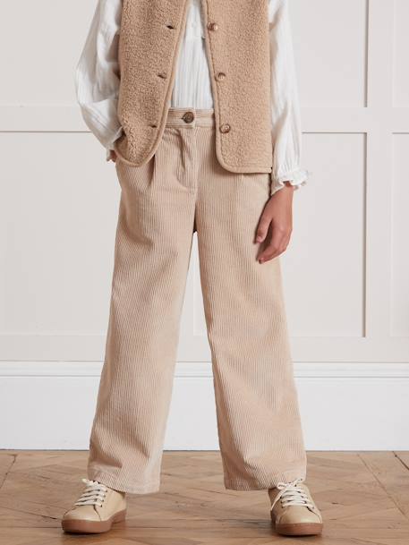 Wijde broek CYRILLUS beige+framboos+marineblauw - vertbaudet enfant 