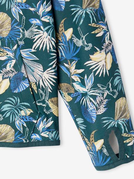 Sport sweatshirt met rits en bloemenprint in technisch materiaal antraciet+ecru+groen, bedrukt+oudroze - vertbaudet enfant 