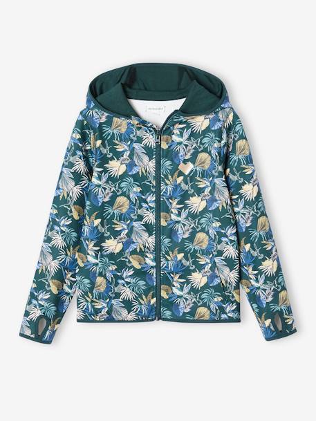 Sport sweatshirt met rits en bloemenprint in technisch materiaal antraciet+ecru+groen, bedrukt+oudroze - vertbaudet enfant 