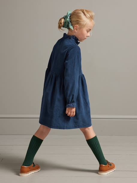 Fluwelen jurk CYRILLUS marineblauw - vertbaudet enfant 