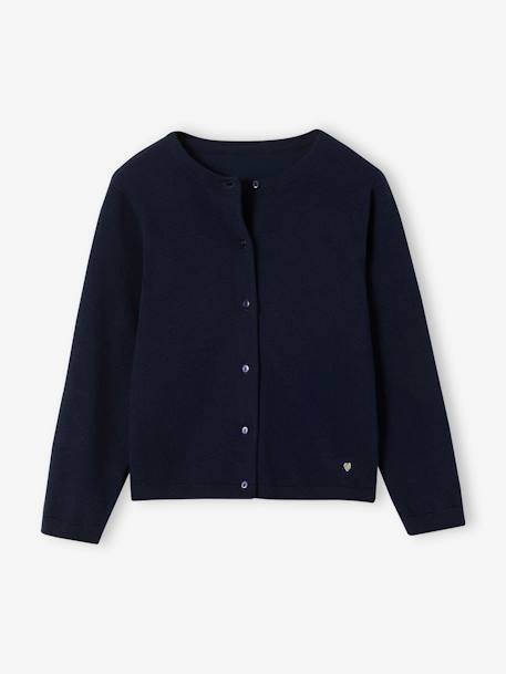 Meisjesvest Basics van fijn breisel antraciet+gemêleerd beige+grijsblauw+marineblauw+pruim+rozenhout+smaragdgroen+vanille - vertbaudet enfant 