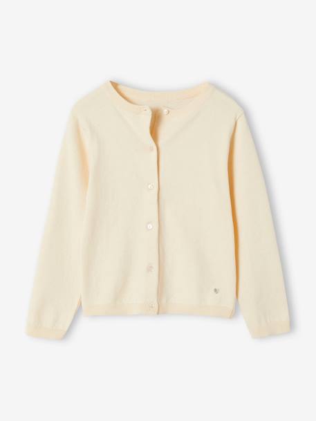 Meisjesvest Basics van fijn breisel antraciet+gemêleerd beige+grijsblauw+marineblauw+pruim+rozenhout+smaragdgroen+vanille - vertbaudet enfant 