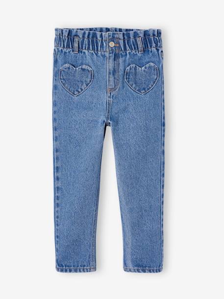 Paperbag jeans meisjes zakken hartjes denimgrijs+middenblauw+ongewassen denim - vertbaudet enfant 