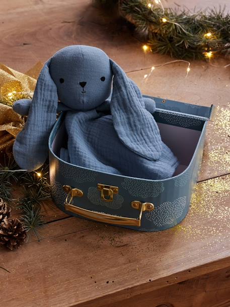 Knuffel van katoengaas met koffertje blauw+okergeel - vertbaudet enfant 