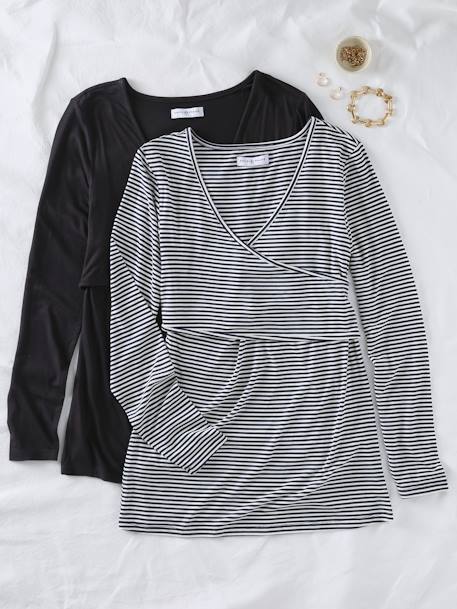 Set van 2 T-shirts voor zwangerschap en borstvoeding van Fiona ENVIE DE FRAISE ecru+zwart - vertbaudet enfant 