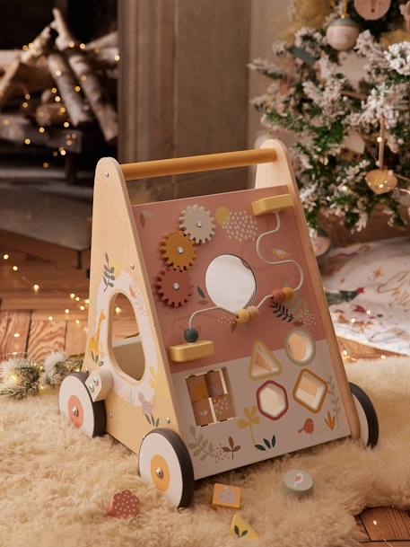 Loopwagen met houten remmen hout+rozen - vertbaudet enfant 