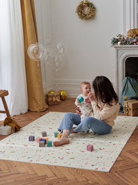 Waterdichte mat voor motoriek ecru+groen+meerkleurig+rozen - vertbaudet enfant 