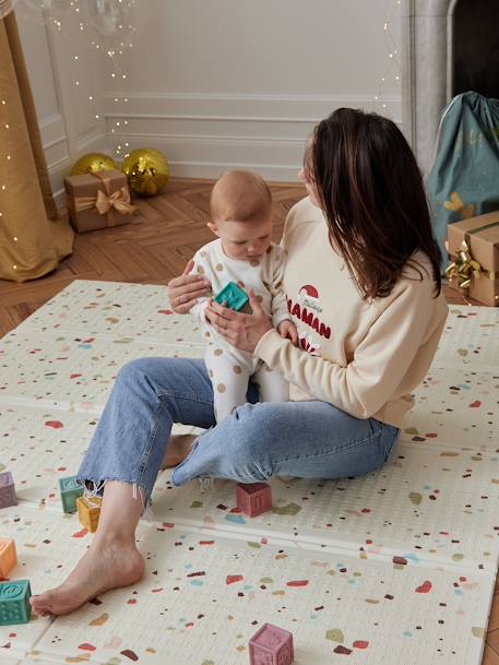 Waterdichte mat voor motoriek ecru+groen+meerkleurig+rozen - vertbaudet enfant 