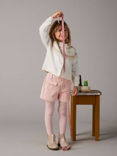 Jacquard meisjesvest met fantasiebreiwerk van glimmende draad ecru - vertbaudet enfant 