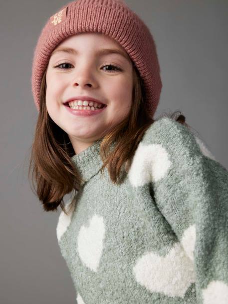 Gebreide maxi coltrui voor meisjes groengrijs+rozen - vertbaudet enfant 