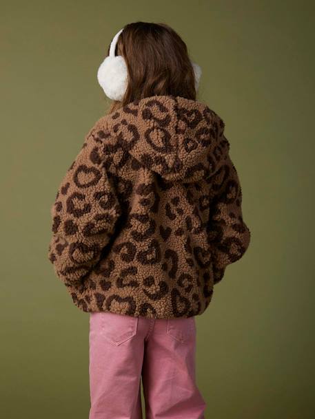 Vest met luipaardprint en capuchon van sherpa meisje bruin, bedrukt - vertbaudet enfant 