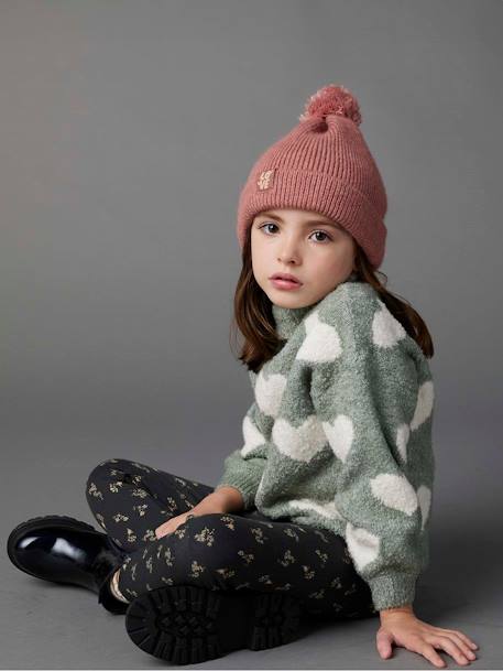 Gebreide maxi coltrui voor meisjes groengrijs+rozen - vertbaudet enfant 