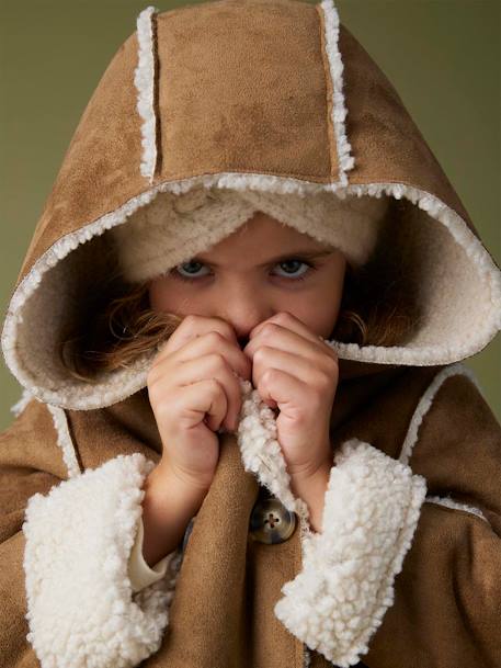 Mantel met capuchon van wol voor meisjes bruin - vertbaudet enfant 
