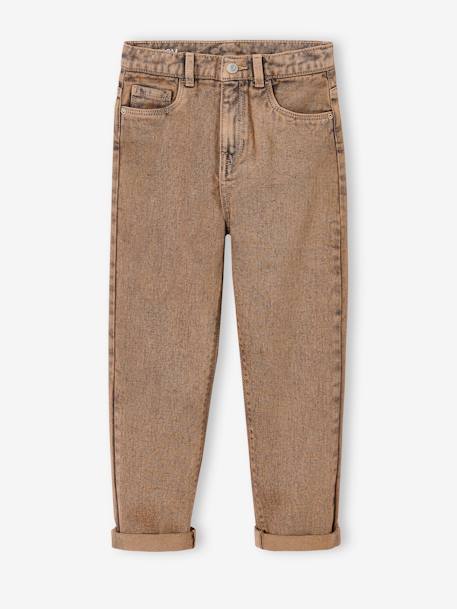 Overgeverfde mom-jeans voor meisjes cappuccino - vertbaudet enfant 