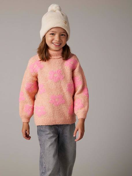 Gebreide maxi coltrui voor meisjes groengrijs+rozen - vertbaudet enfant 