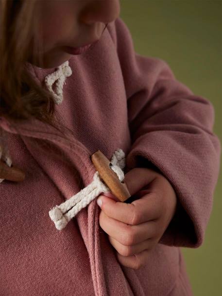 Duffel met capuchon van wol met houtje-touwtjeknopen groengrijs+kameel+pruim+rouge - vertbaudet enfant 