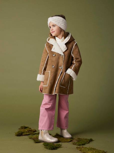 Mantel met capuchon van wol voor meisjes bruin - vertbaudet enfant 