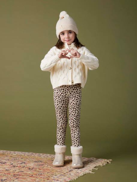Meisjeslegging met fleecevoering Bruin met print+donkergrijs+grijs, bedrukt+inktblauw+rozenhout - vertbaudet enfant 