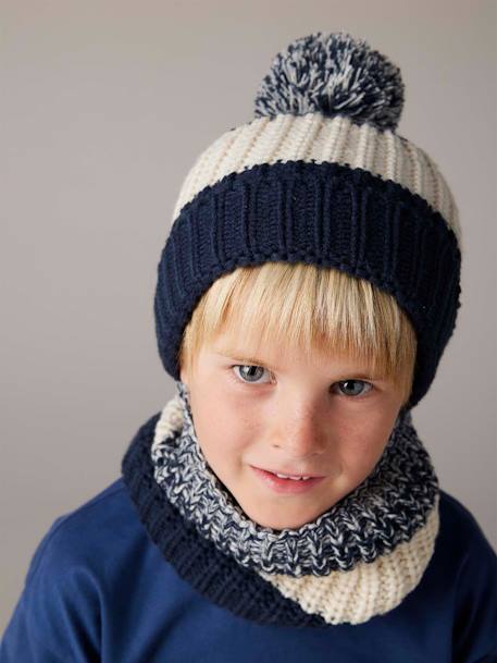 Set jongens muts + snood + handschoenen in colorblock nachtblauw - vertbaudet enfant 