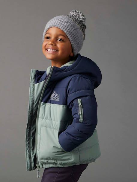 Tweekleurig jongensjack met kap en gerecyclede polyester vulling bruin+saliegroen - vertbaudet enfant 