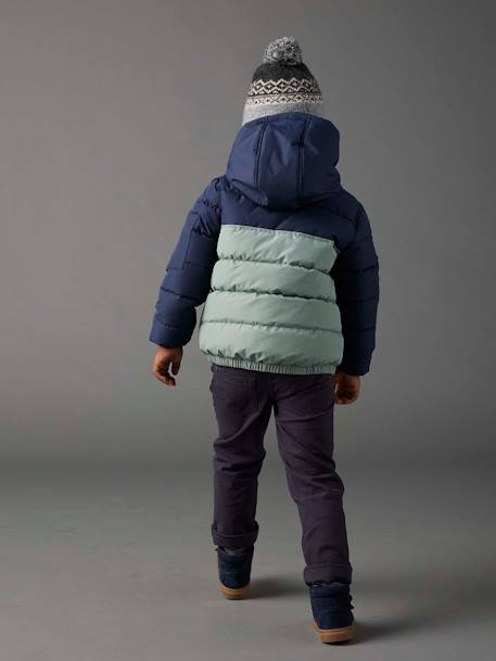 Tweekleurig jongensjack met kap en gerecyclede polyester vulling bruin+saliegroen - vertbaudet enfant 
