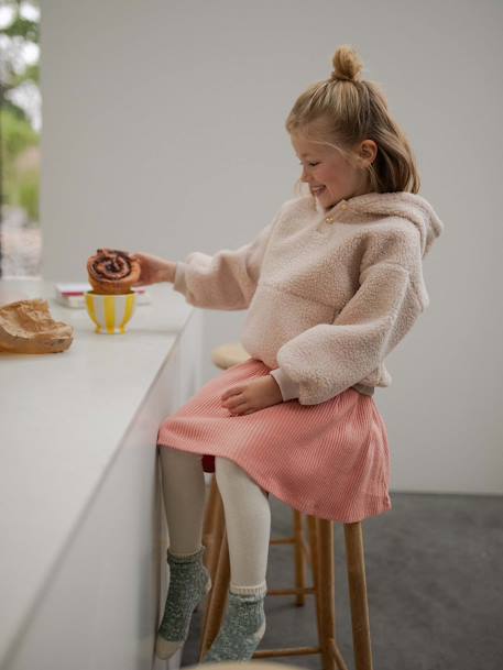 Meisjessweater met capuchon van sherpa ecru+roze (poederkleur) - vertbaudet enfant 