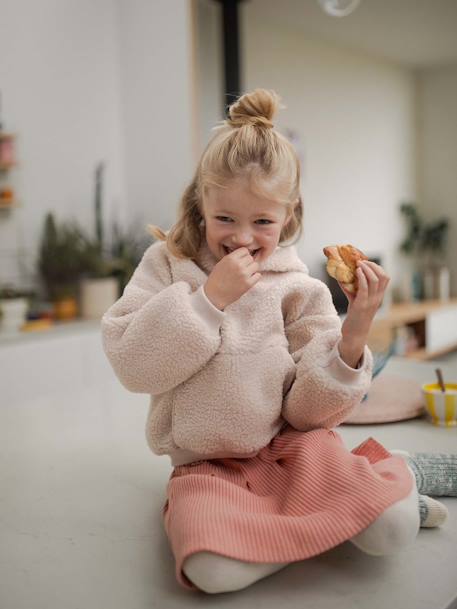 Meisjessweater met capuchon van sherpa ecru+roze (poederkleur) - vertbaudet enfant 