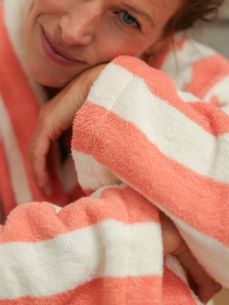 Gestreepte badjas voor volwassenen TRANSAT familie-capsulecollectie, personaliseerbaar, met gerecycled katoen blauw, gestreept+groen, gestreept+roze, gestreept - vertbaudet enfant 