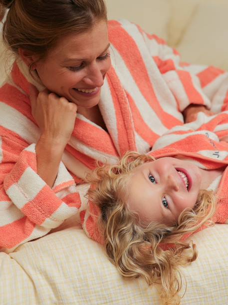 Gestreepte badjas voor volwassenen TRANSAT familie-capsulecollectie, personaliseerbaar, met gerecycled katoen blauw, gestreept+groen, gestreept+roze, gestreept - vertbaudet enfant 
