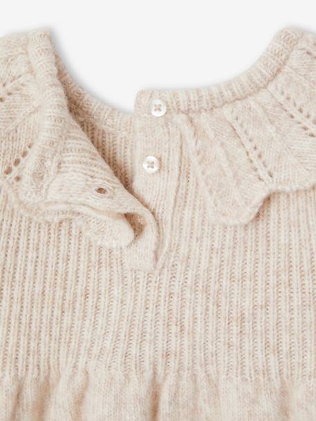 Gebreid babyjurkje met kraagje gemêleerd beige - vertbaudet enfant 