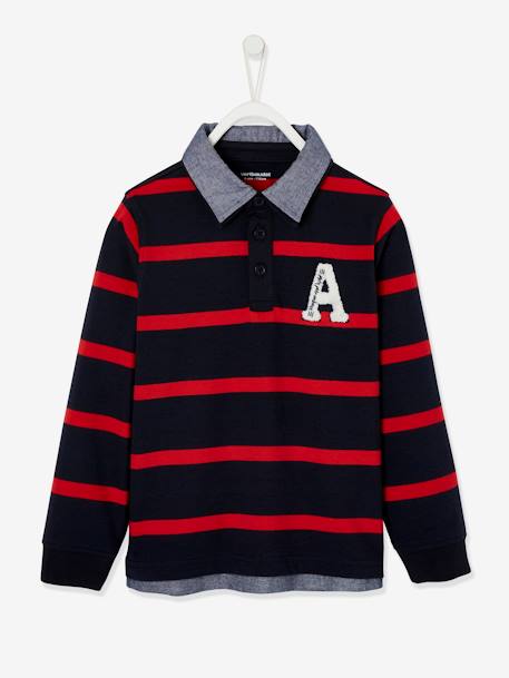 Gestreepte polo jongens effect 2-in-1 6680+donkerblauw+Engels groen+marineblauw+rood gestreept - vertbaudet enfant 