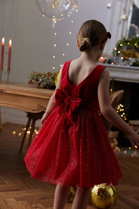 Kerstjurk van fluweel en glanzend tule voor meisjes rood+smaragdgroen - vertbaudet enfant 