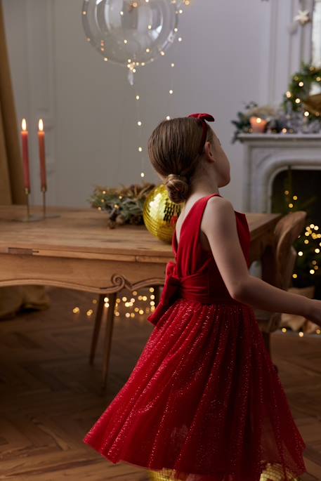 Kerstjurk van fluweel en glanzend tule voor meisjes rood+smaragdgroen - vertbaudet enfant 