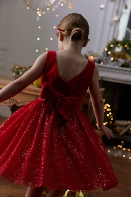 Kerstjurk van fluweel en glanzend tule voor meisjes rood+smaragdgroen - vertbaudet enfant 