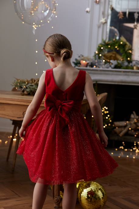 Kerstjurk van fluweel en glanzend tule voor meisjes rood+smaragdgroen - vertbaudet enfant 