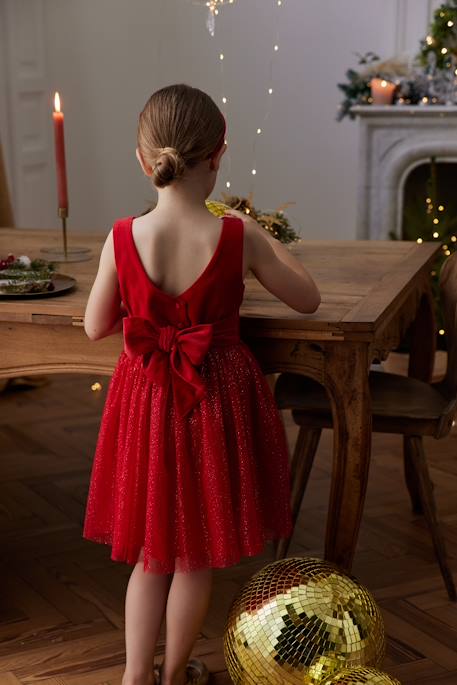 Kerstjurk van fluweel en glanzend tule voor meisjes rood+smaragdgroen - vertbaudet enfant 