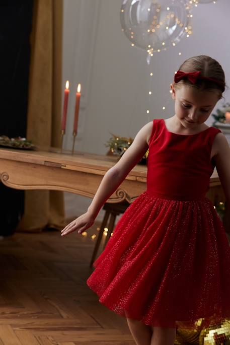 Kerstjurk van fluweel en glanzend tule voor meisjes rood+smaragdgroen - vertbaudet enfant 