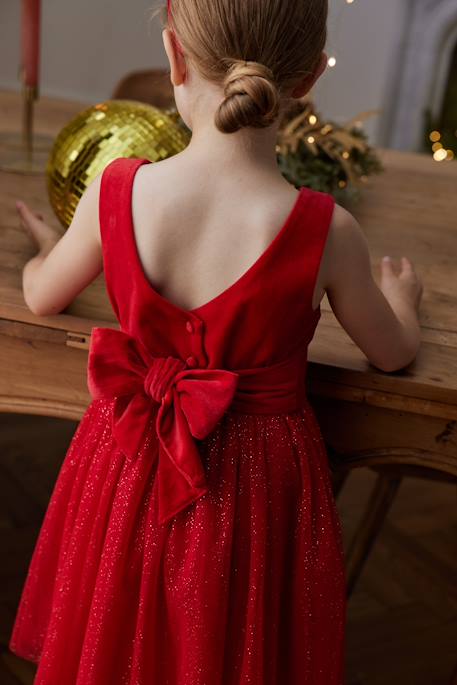 Kerstjurk van fluweel en glanzend tule voor meisjes rood+smaragdgroen - vertbaudet enfant 
